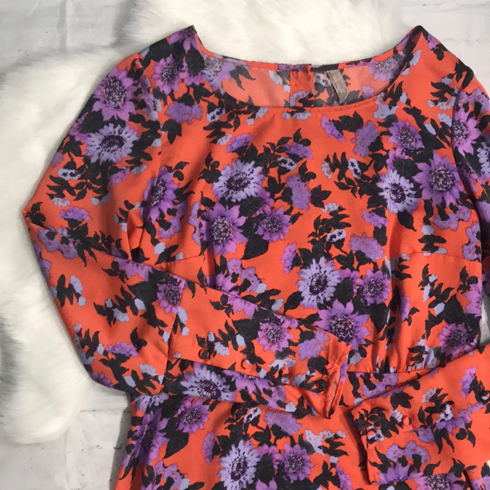 Free People Floral Long Sleeve A-Line Dress Size 6 - Picture 4 of 6